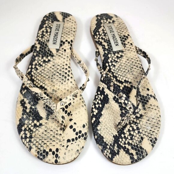 steve-madden Shoes - Steve Madden Ivory Grey Animal Skin Leather Flip Flop Sandals, sz 8